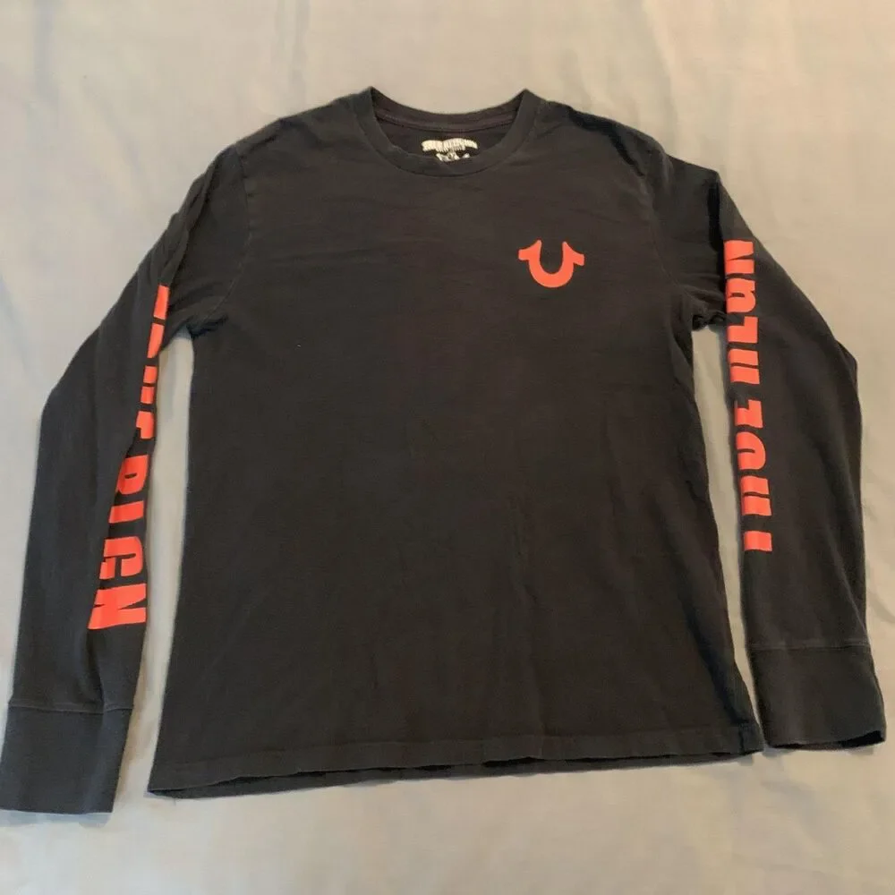 True Religion Shirt Mens Small Black Long Sleeve True‎ RLGN Logo Buddha Graphic